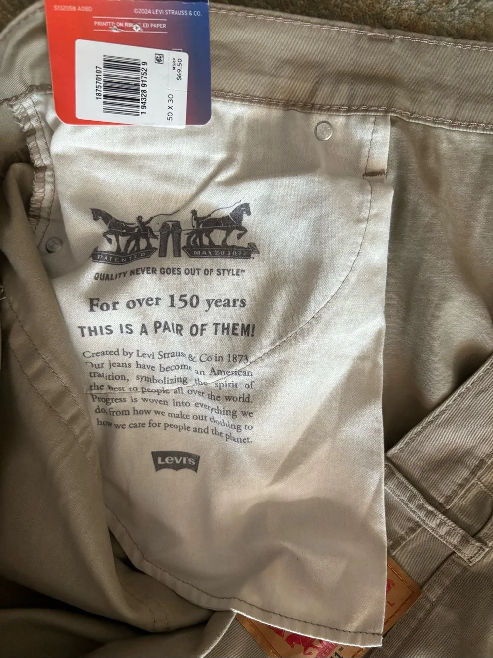 Levi’s 541 Athletic Taper Pants Men’s 50x30 Khaki Tan Stretch NWT Big Tall